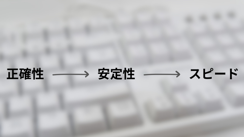 タイピング上達の順番を表した図（正確性から安定性、スピードへ）